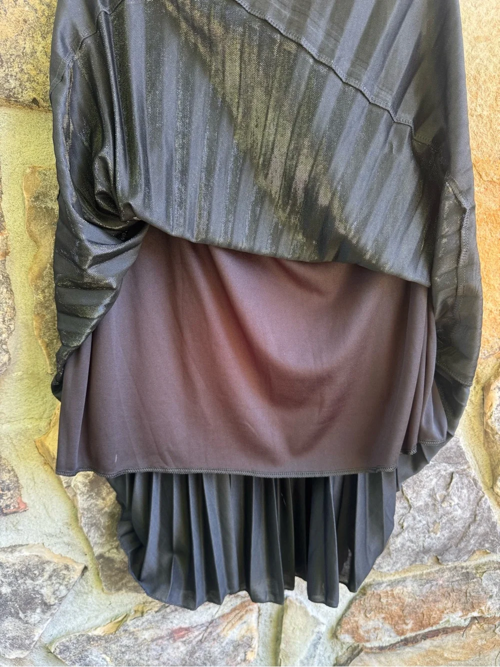 Studio West Metallic Olive-Gold and Black Pleated Midi Skirt Large Festival - Picture 7 of 12